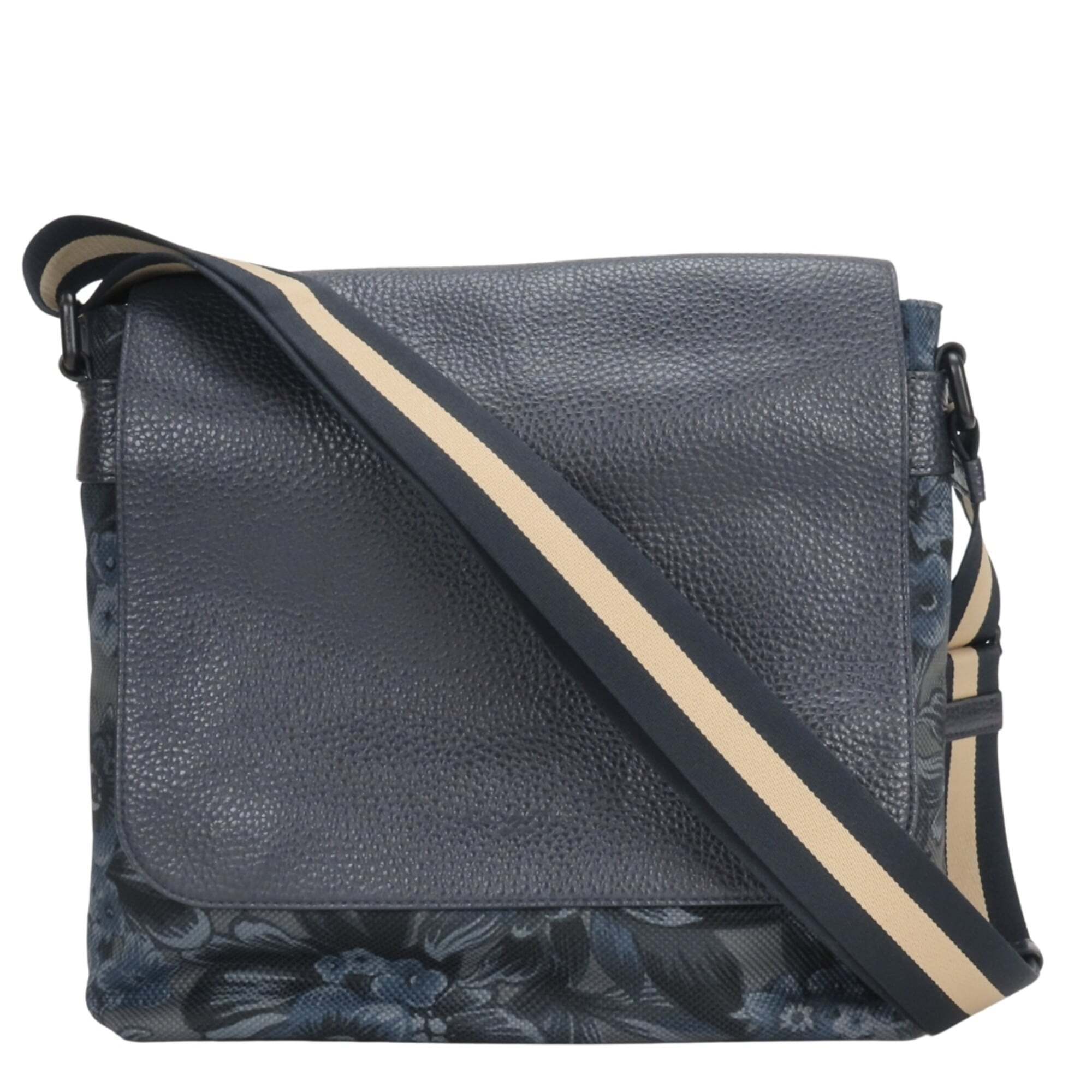 Coach Shoulder Bag, Botanical Print, F59301, Canvas And Leather, Navy, Flap, ...